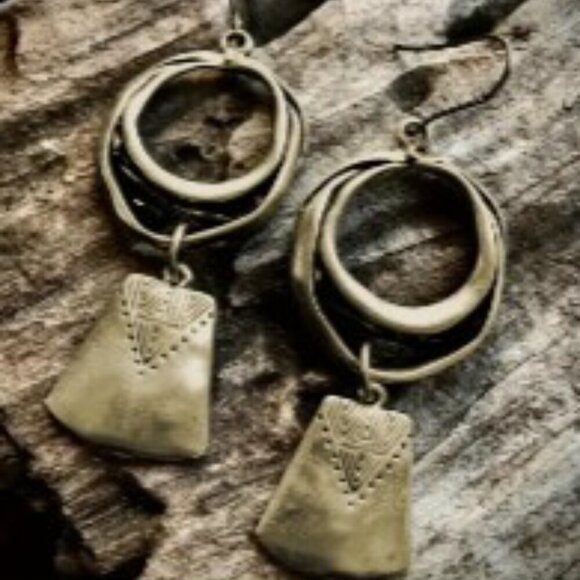 2 Pairs!  Vintage Silver-Plated Geometric Dangle Earrings - Unique Retro Bohemia - Picture 3 of 6